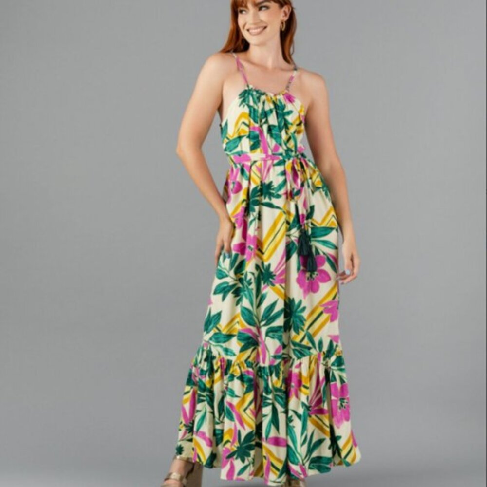 DRESS FORUM Paradise Tropical Print Maxi Dress Size S